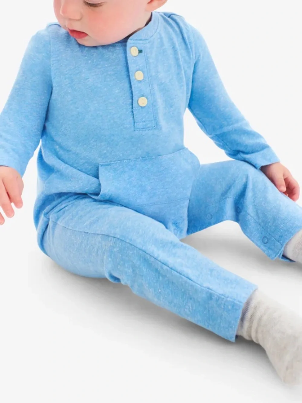 🩵✨ Primary Heathered Henley Romper | 6-12 Months